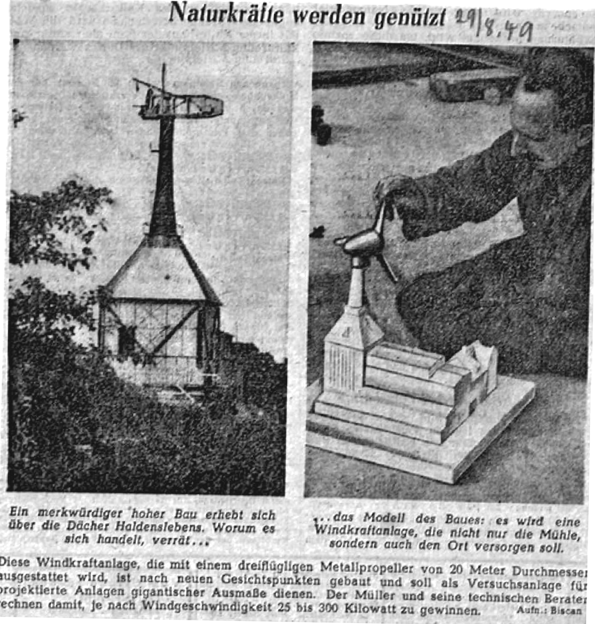 Zeitungsbericht Naturkräfte vom 29.08.1949